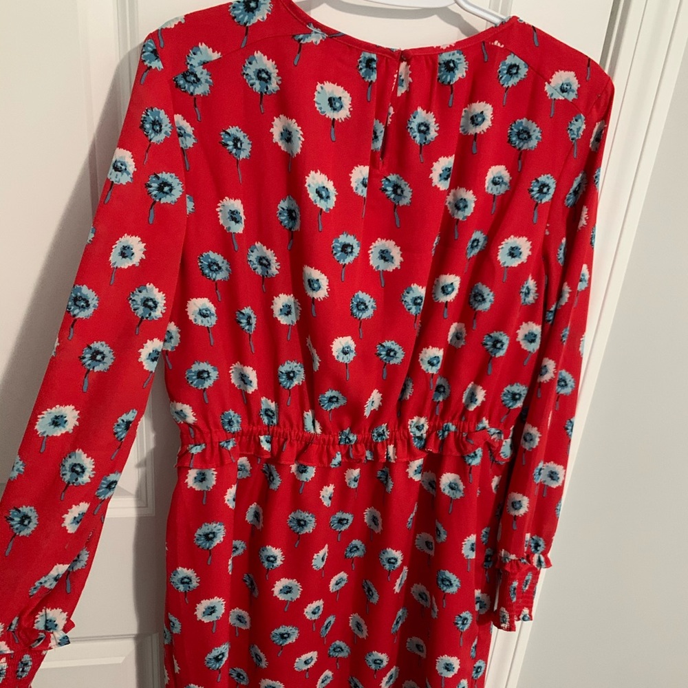Scarlet dress with blue floral print long sleeve